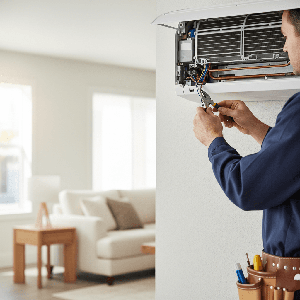 HVAC technician installing air conditioning system