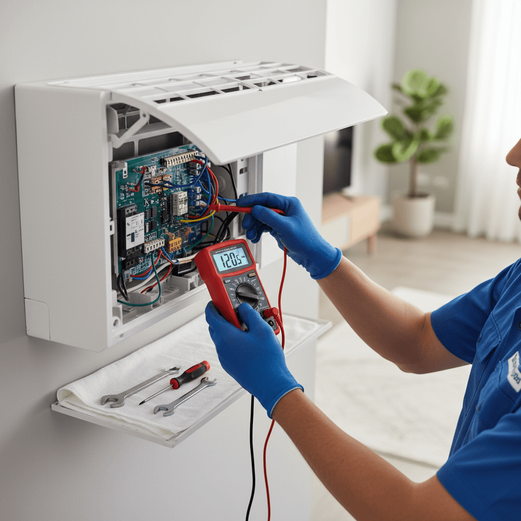 HVAC technician servicing air conditioning system