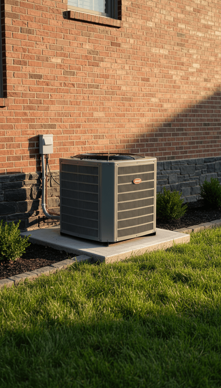 Installed AC unit on home exterior
