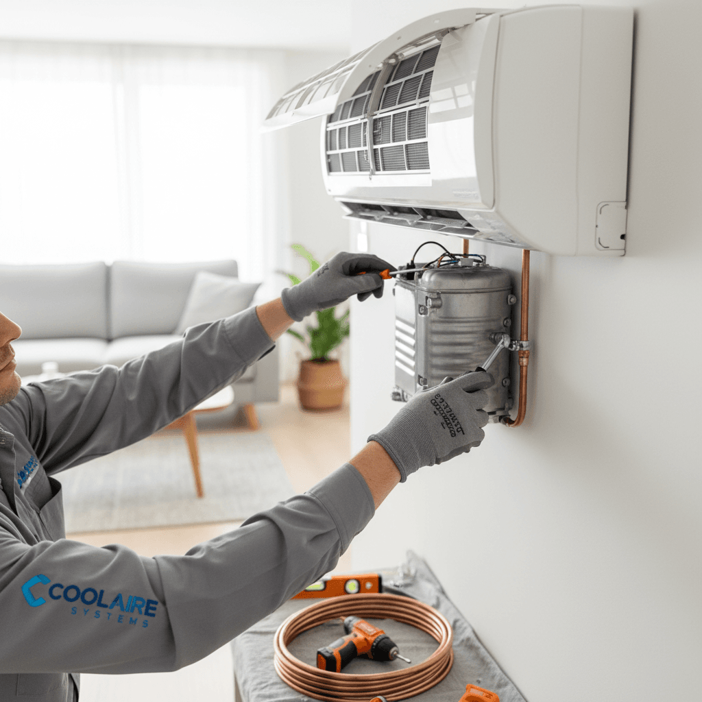 HVAC technician performing air conditioning installation